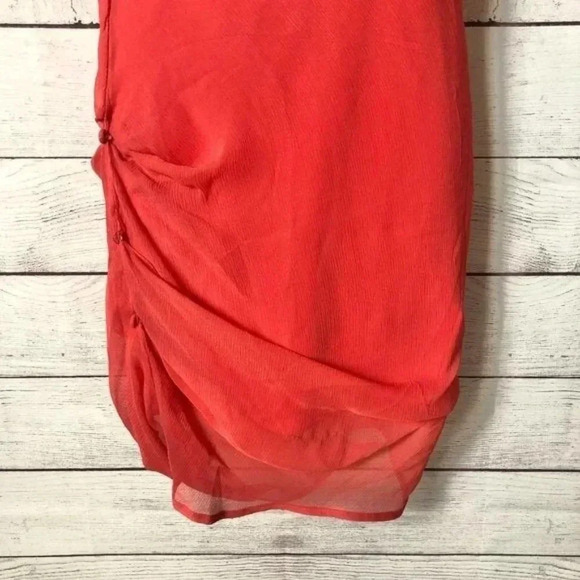 Elizabeth and James Coral Silk Chiffon Mini Sheath Dress 4 - Picture 4 of 8
